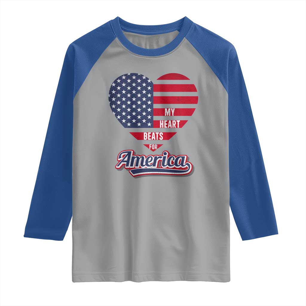 Patriotic Raglan Shirt My Heart Beats For America Valentine's Day