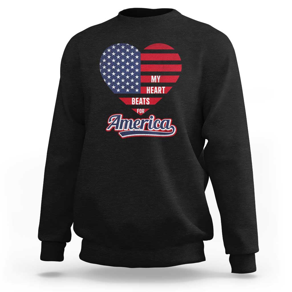 Patriotic Sweatshirt My Heart Beats For America Valentine's Day
