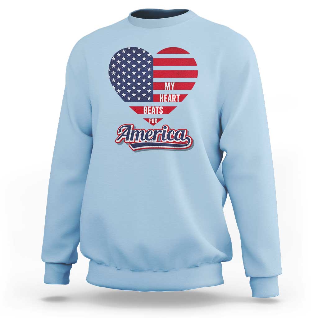 Patriotic Sweatshirt My Heart Beats For America Valentine's Day