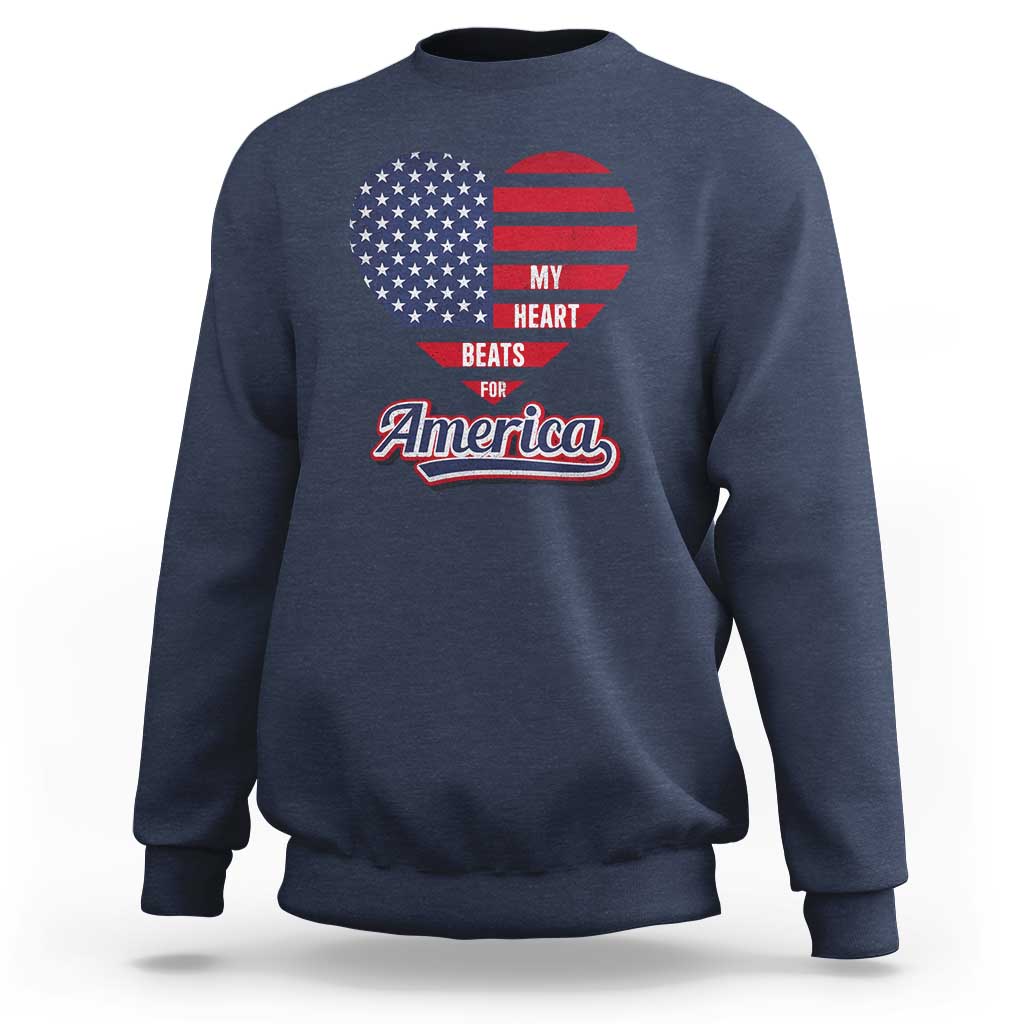 Patriotic Sweatshirt My Heart Beats For America Valentine's Day