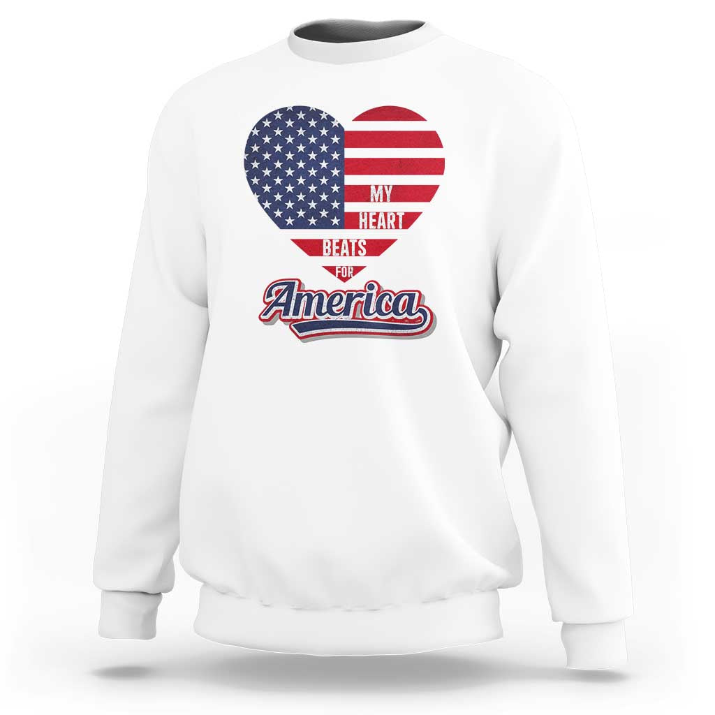 Patriotic Sweatshirt My Heart Beats For America Valentine's Day