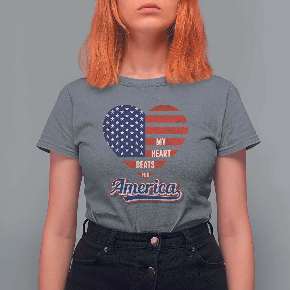 Patriotic T Shirt For Women My Heart Beats For America Valentine's Day