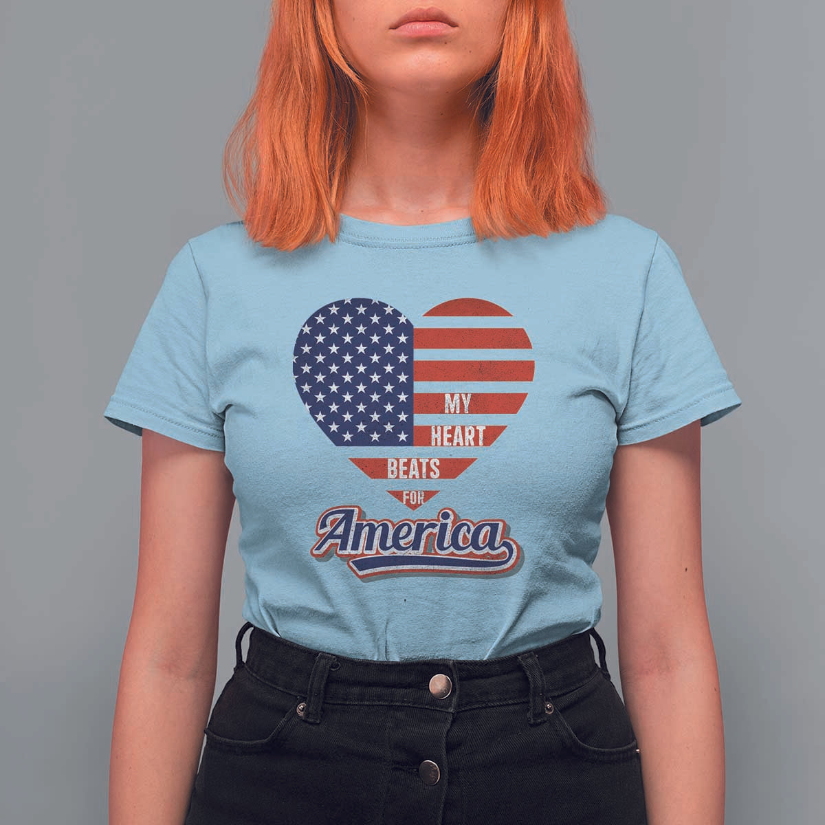 Patriotic T Shirt For Women My Heart Beats For America Valentine's Day