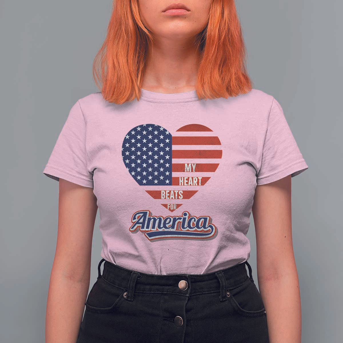 Patriotic T Shirt For Women My Heart Beats For America Valentine's Day