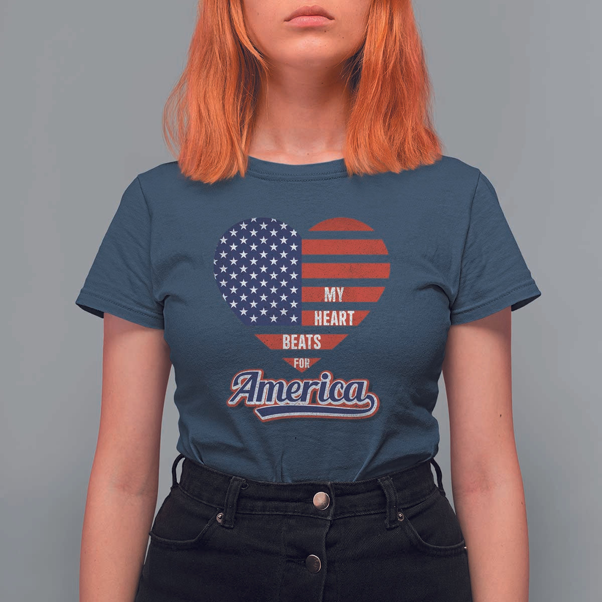 Patriotic T Shirt For Women My Heart Beats For America Valentine's Day
