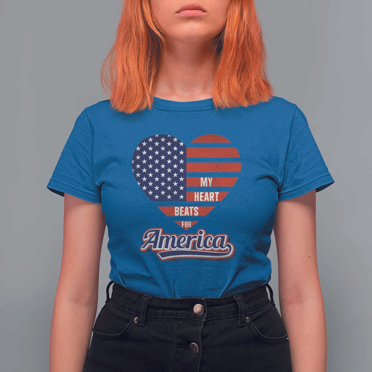 Patriotic T Shirt For Women My Heart Beats For America Valentine's Day