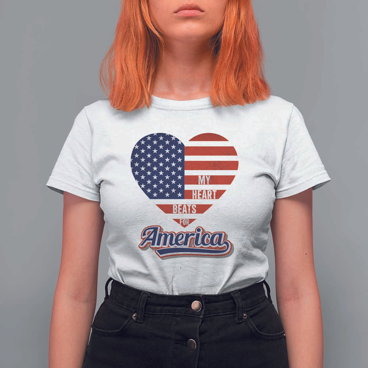 Patriotic T Shirt For Women My Heart Beats For America Valentine's Day