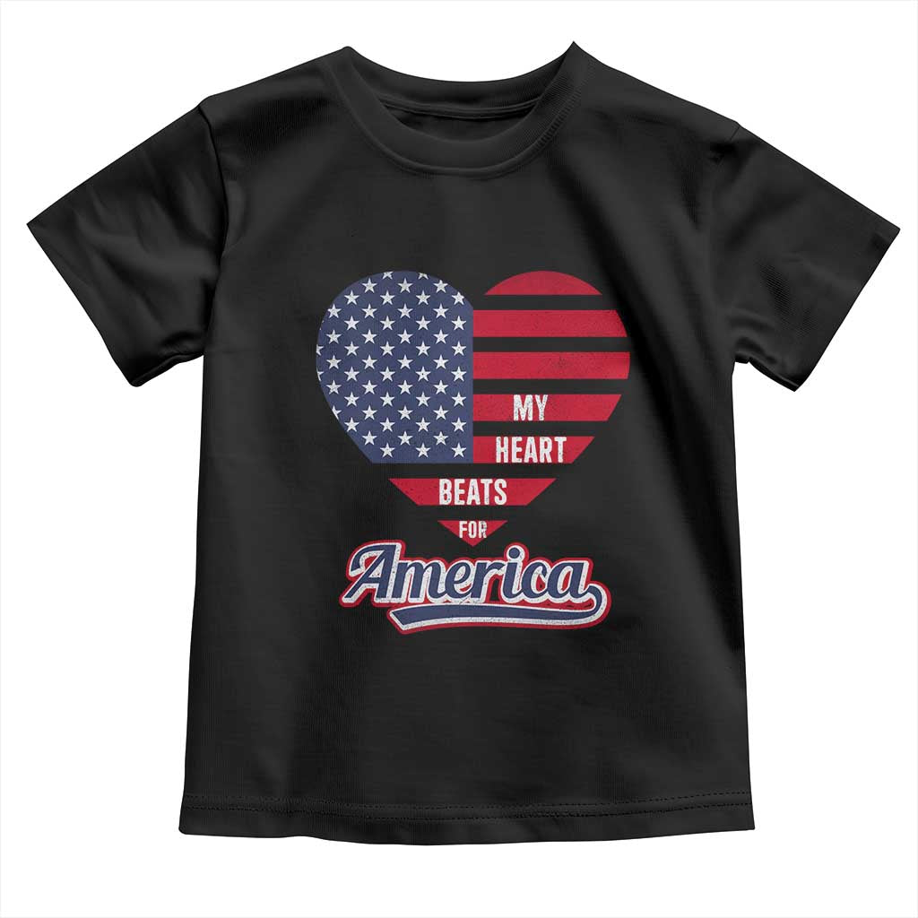 Patriotic Toddler T Shirt My Heart Beats For America Valentine's Day
