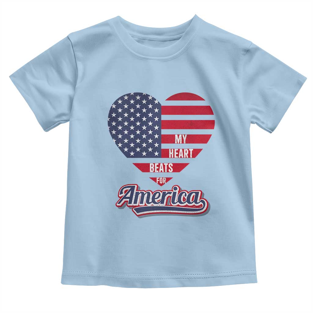Patriotic Toddler T Shirt My Heart Beats For America Valentine's Day