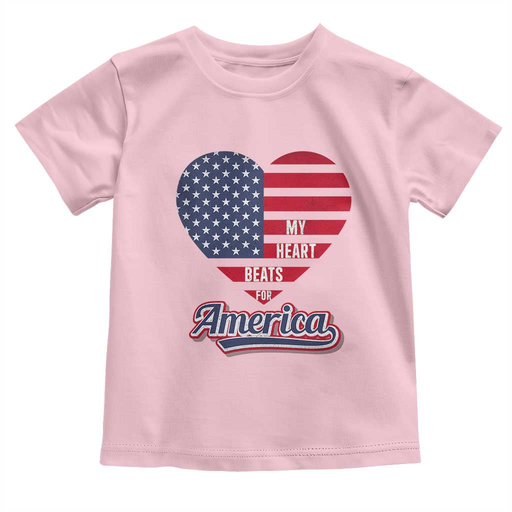 Patriotic Toddler T Shirt My Heart Beats For America Valentine's Day