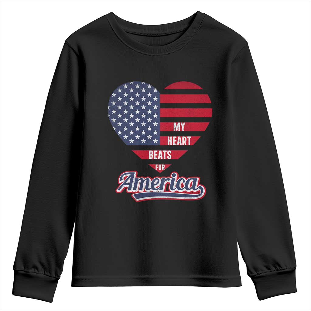 Patriotic Youth Sweatshirt My Heart Beats For America Valentine's Day