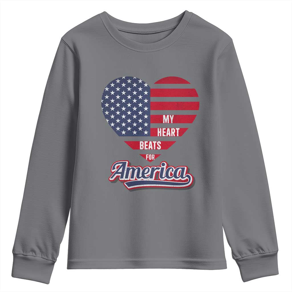 Patriotic Youth Sweatshirt My Heart Beats For America Valentine's Day