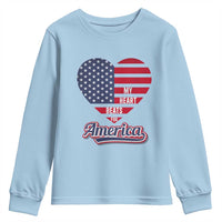 Patriotic Youth Sweatshirt My Heart Beats For America Valentine's Day