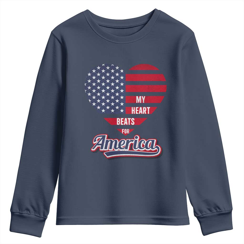 Patriotic Youth Sweatshirt My Heart Beats For America Valentine's Day