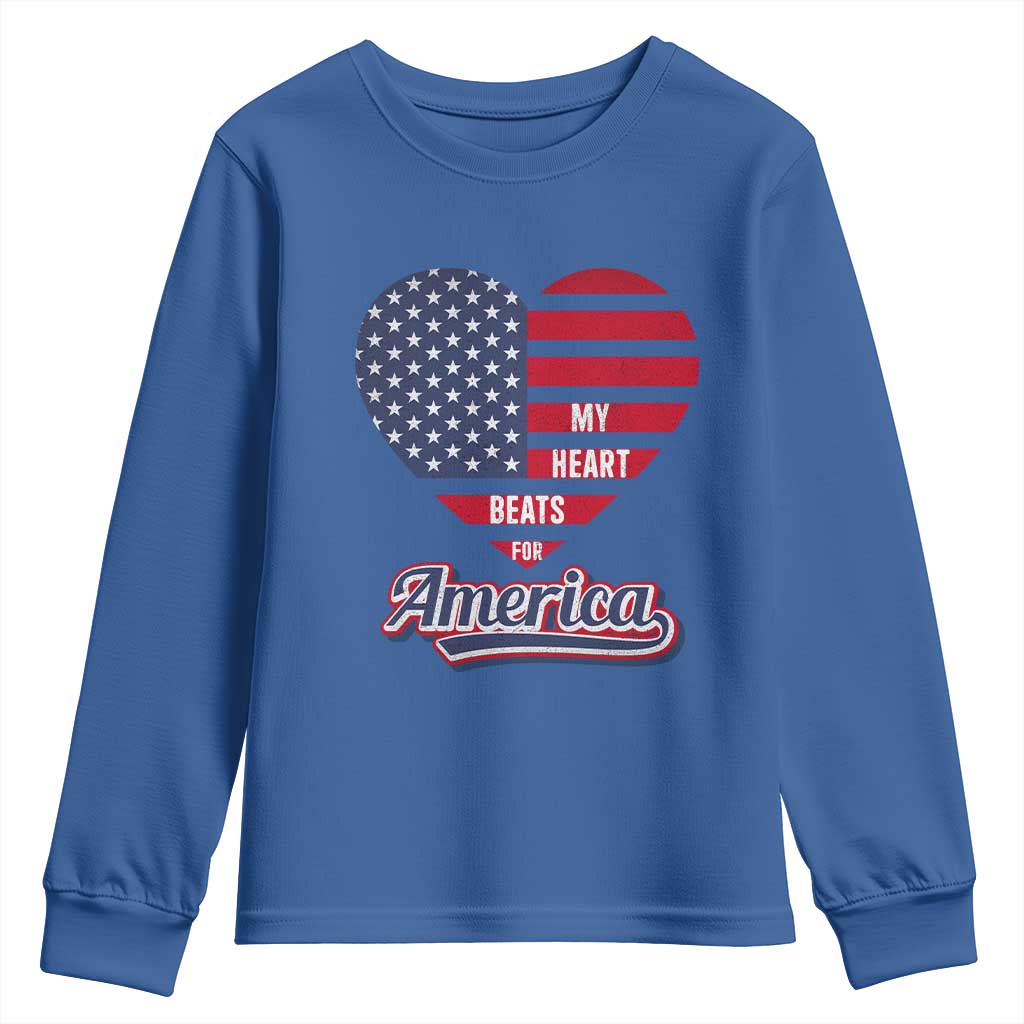 Patriotic Youth Sweatshirt My Heart Beats For America Valentine's Day