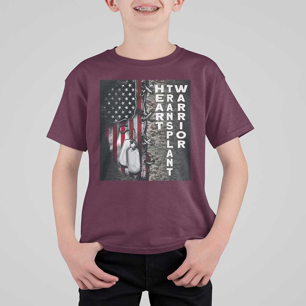 Heart Transplant Warrior T Shirt For Kid Surgery Survivor American Flag