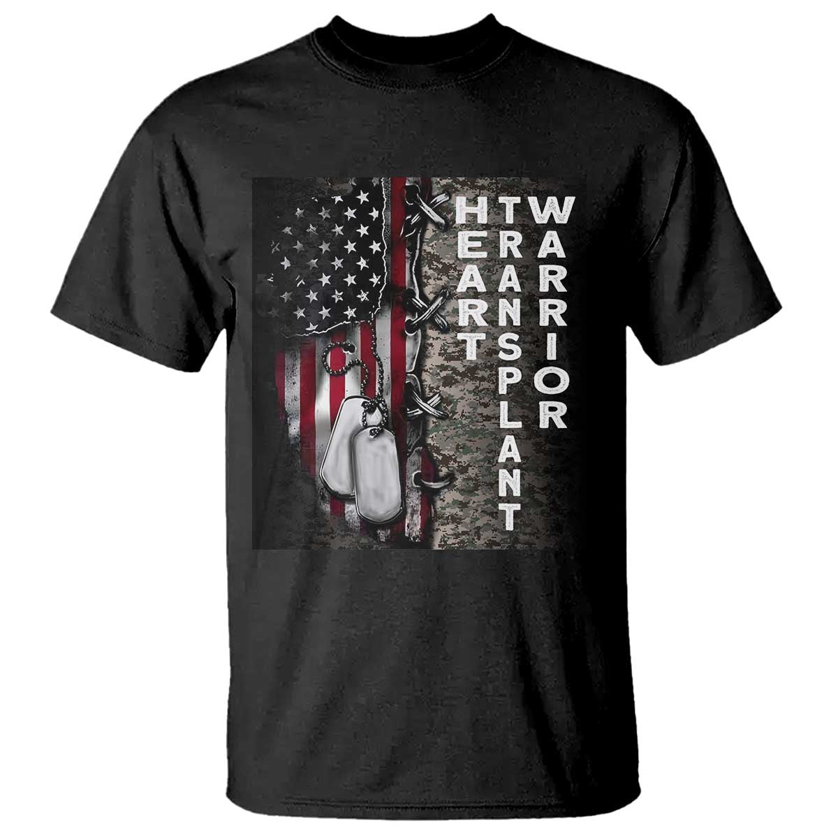Heart Transplant Warrior T Shirt Surgery Survivor American Flag