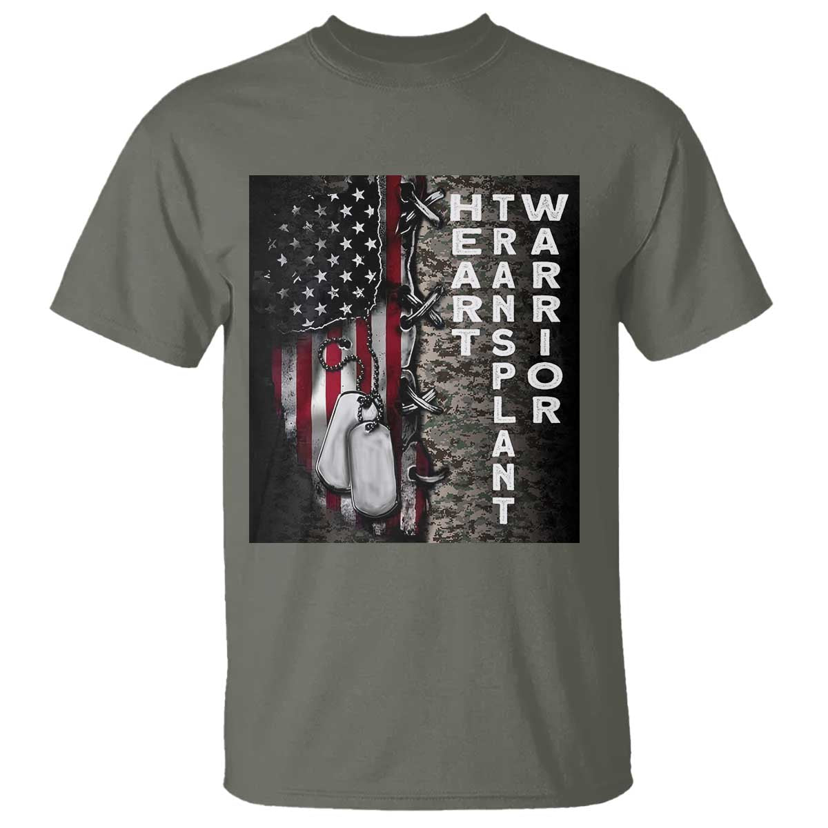 Heart Transplant Warrior T Shirt Surgery Survivor American Flag