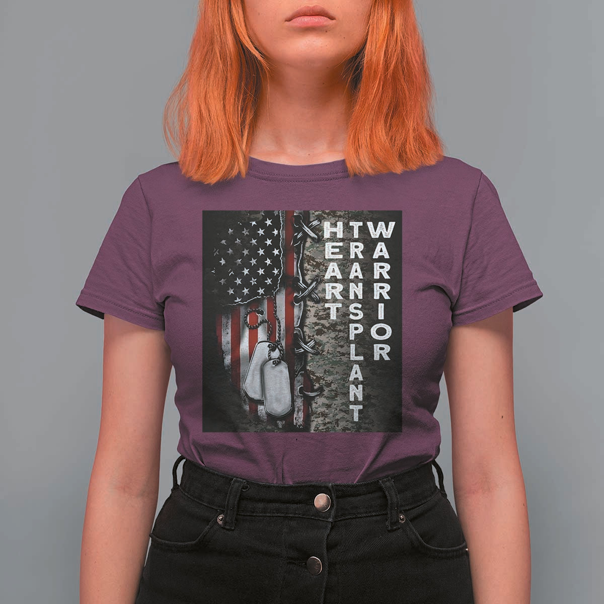 Heart Transplant Warrior T Shirt For Women Surgery Survivor American Flag