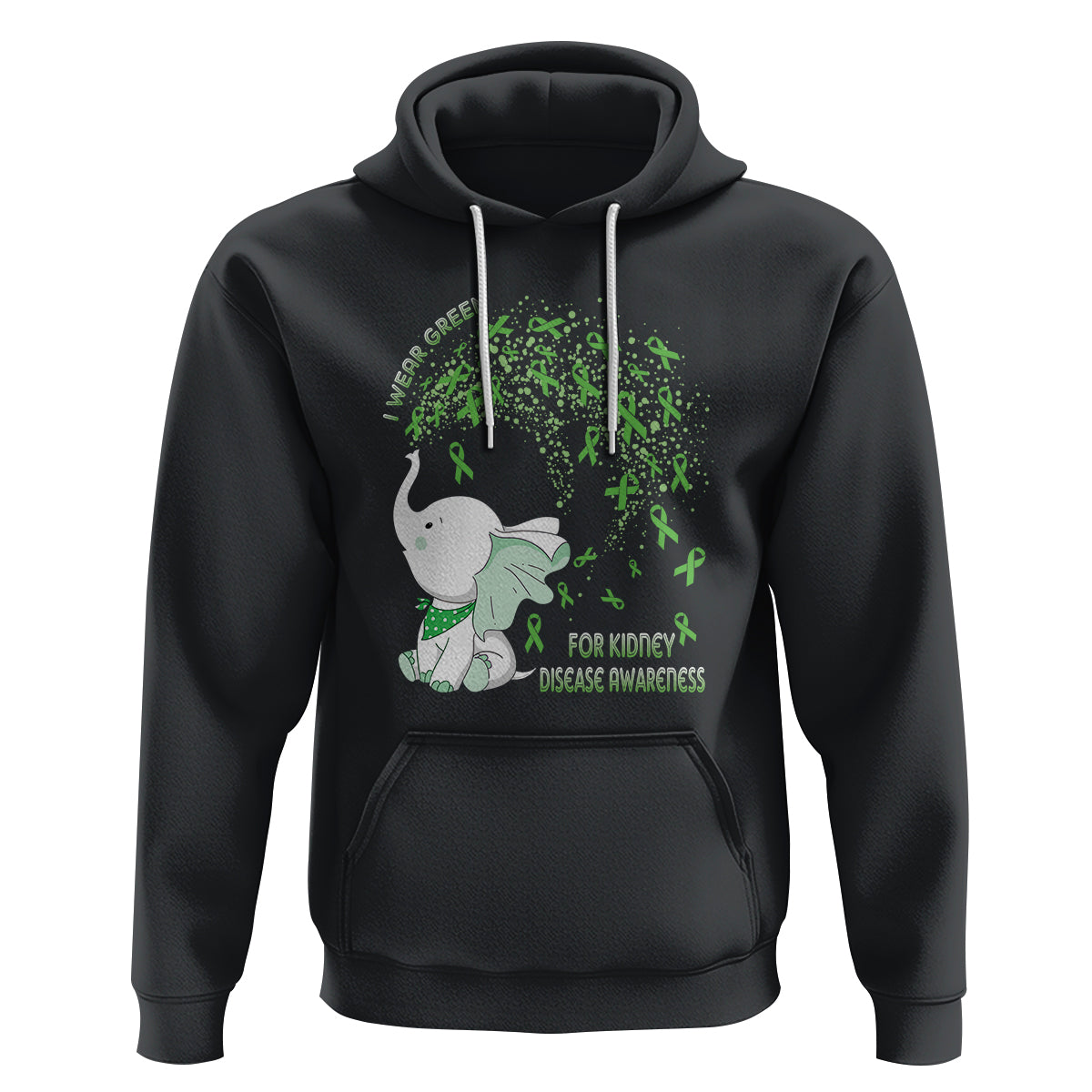 I Wear Green For Kidney Disease Awareness Elephant Survivors Hoodie - Wonder Print Shop