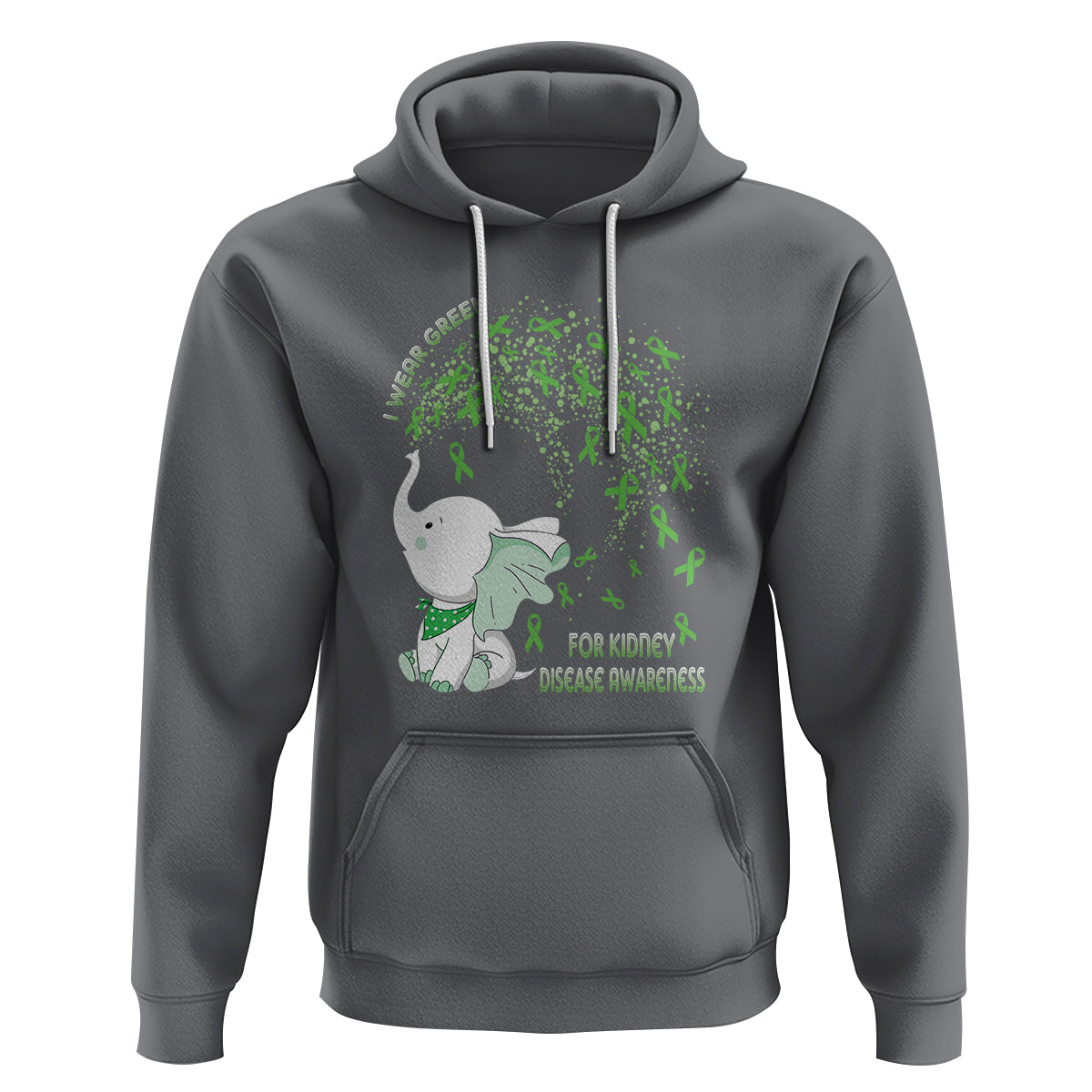 I Wear Green For Kidney Disease Awareness Elephant Survivors Hoodie - Wonder Print Shop