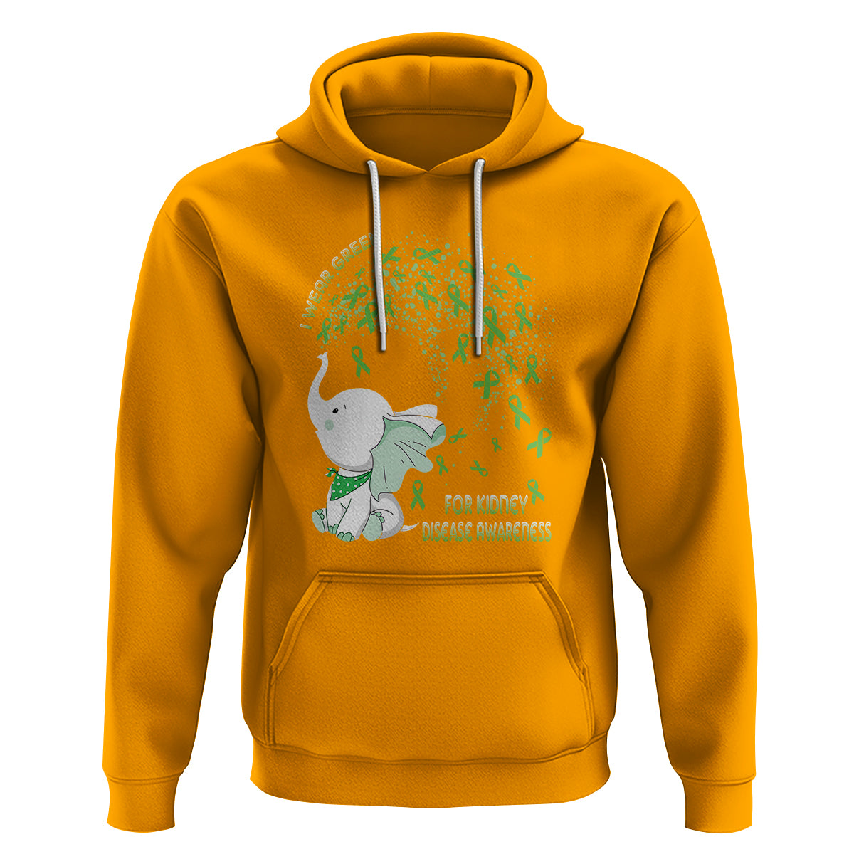 I Wear Green For Kidney Disease Awareness Elephant Survivors Hoodie - Wonder Print Shop