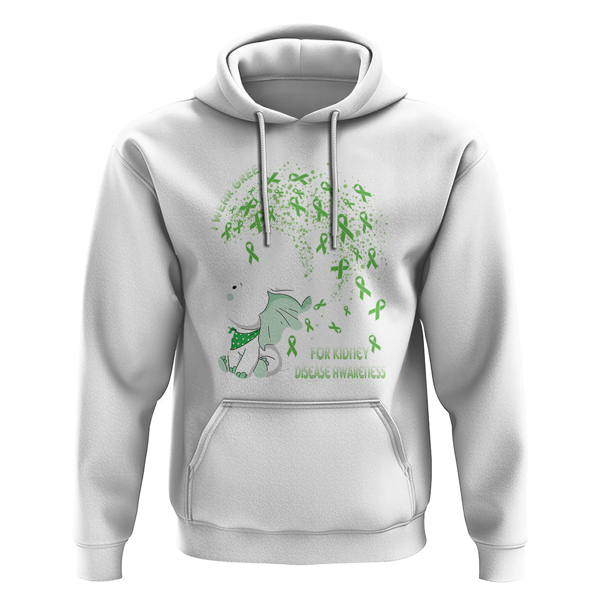 I Wear Green For Kidney Disease Awareness Elephant Survivors Hoodie - Wonder Print Shop
