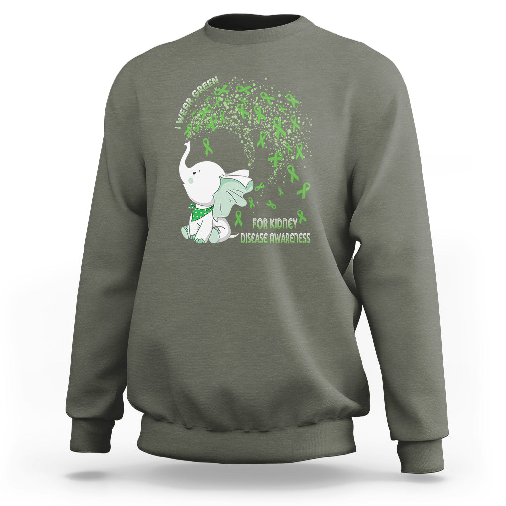 I Wear Green For Kidney Disease Awareness Elephant Survivors Sweatshirt - Wonder Print Shop