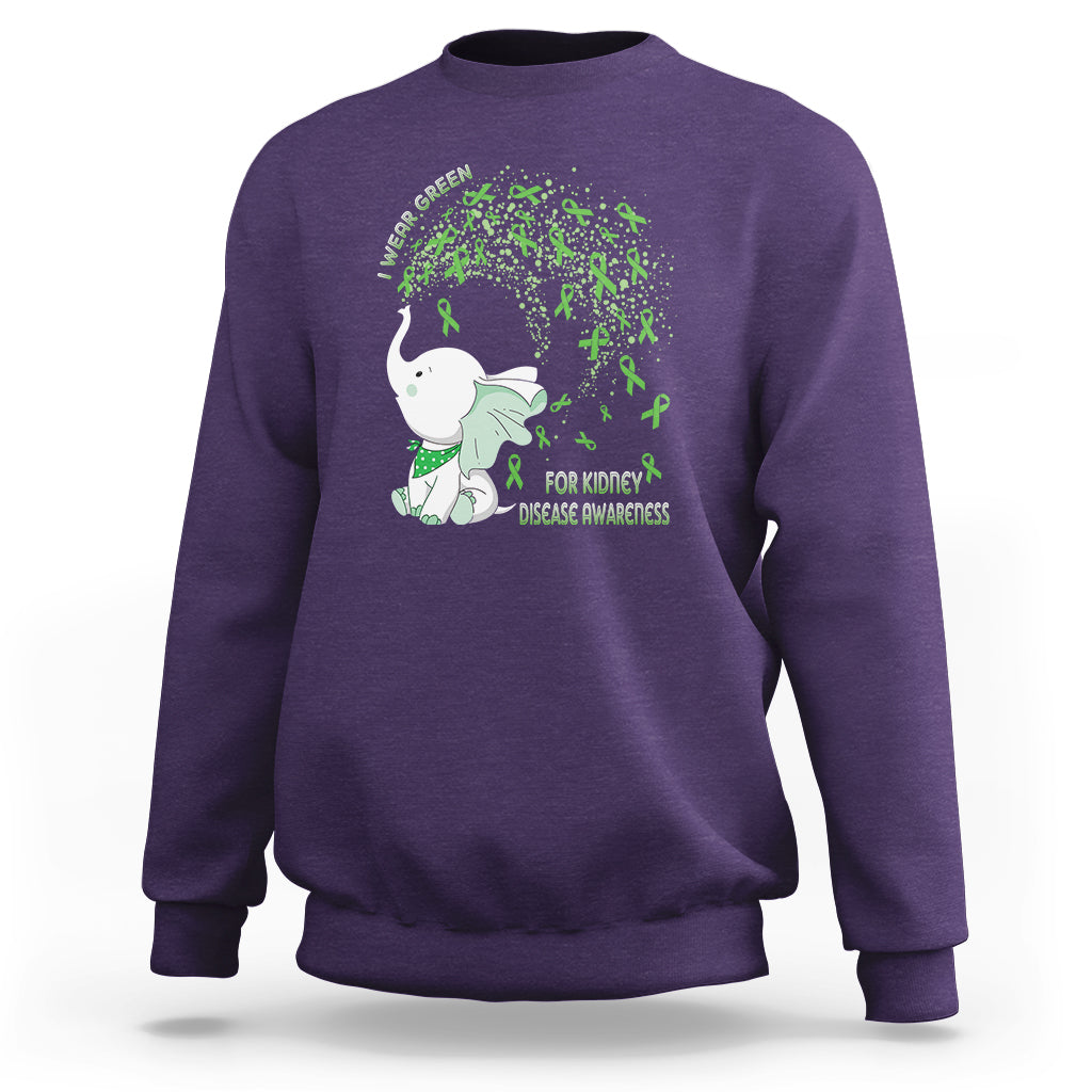 I Wear Green For Kidney Disease Awareness Elephant Survivors Sweatshirt - Wonder Print Shop