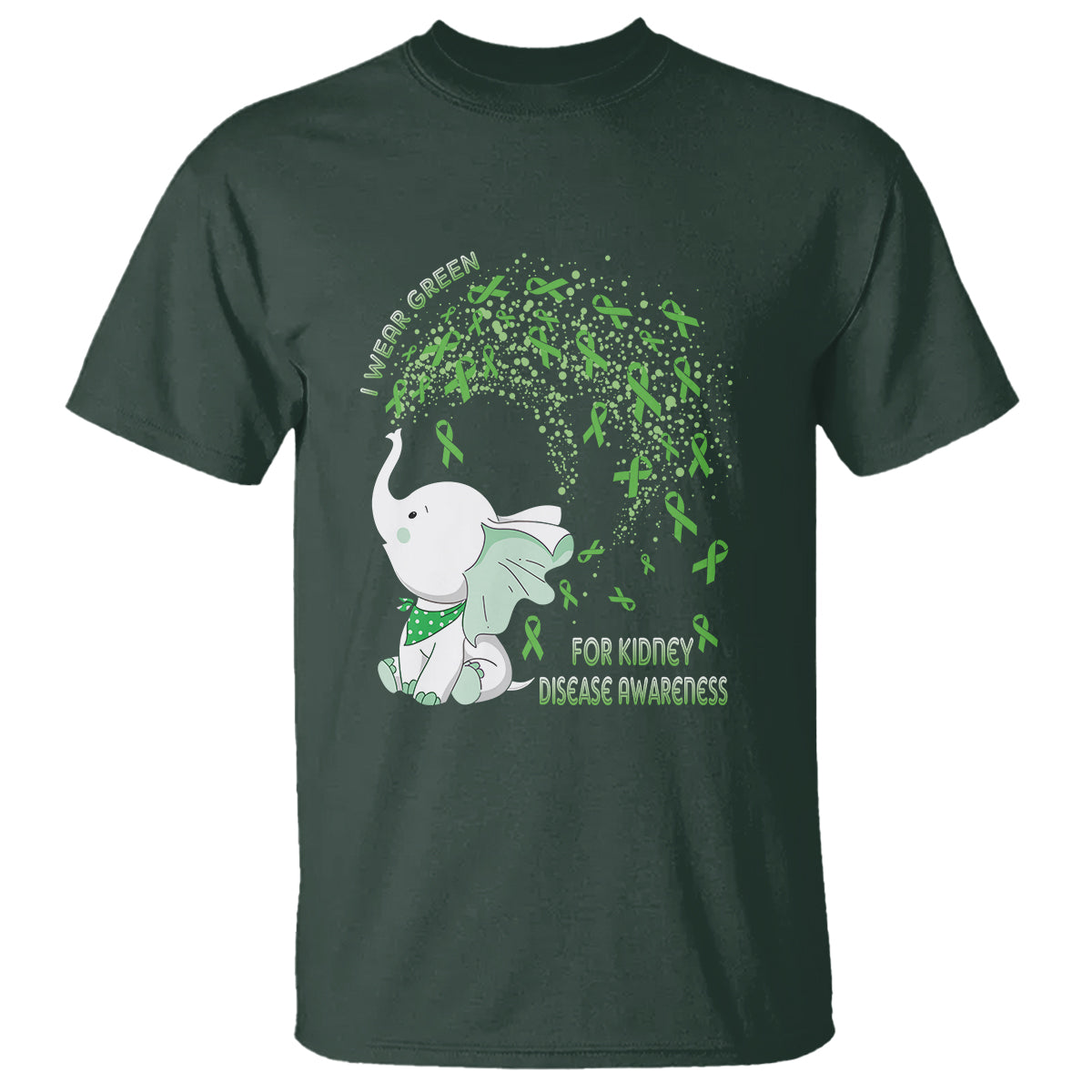I Wear Green For Kidney Disease Awareness Elephant Survivors T Shirt - Wonder Print Shop