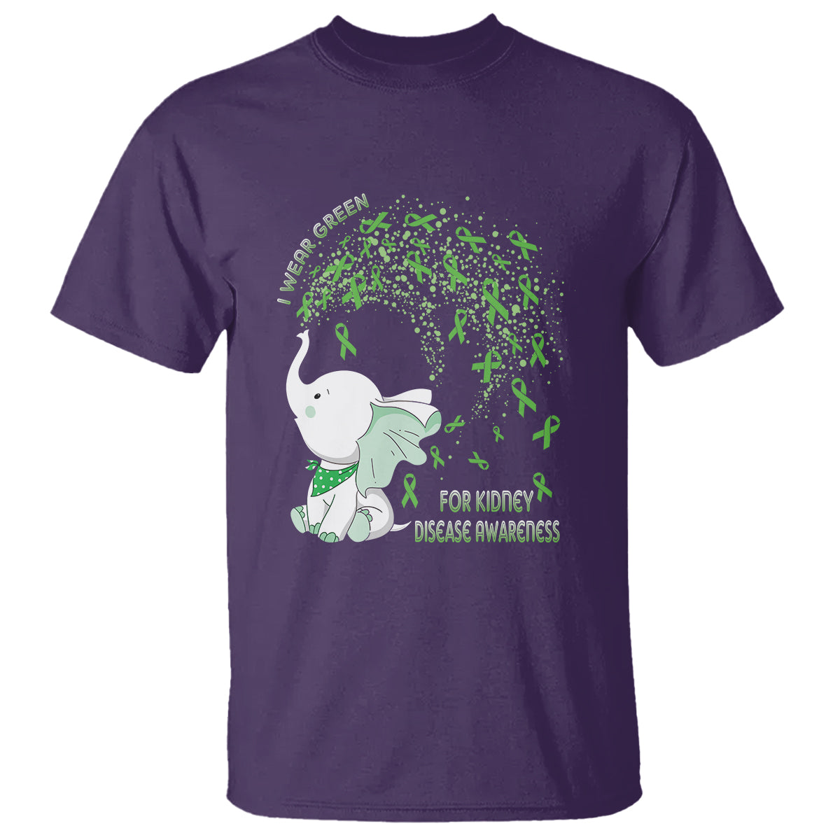 I Wear Green For Kidney Disease Awareness Elephant Survivors T Shirt - Wonder Print Shop