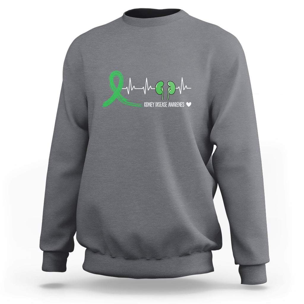Kidney Disease Awareness Month Sweatshirt Heartbeat Transplant Organ Donor - Wonder Print Shop