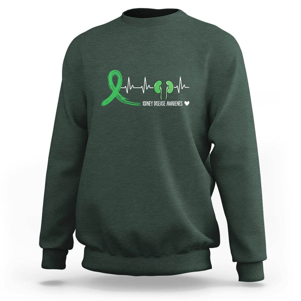Kidney Disease Awareness Month Sweatshirt Heartbeat Transplant Organ Donor - Wonder Print Shop