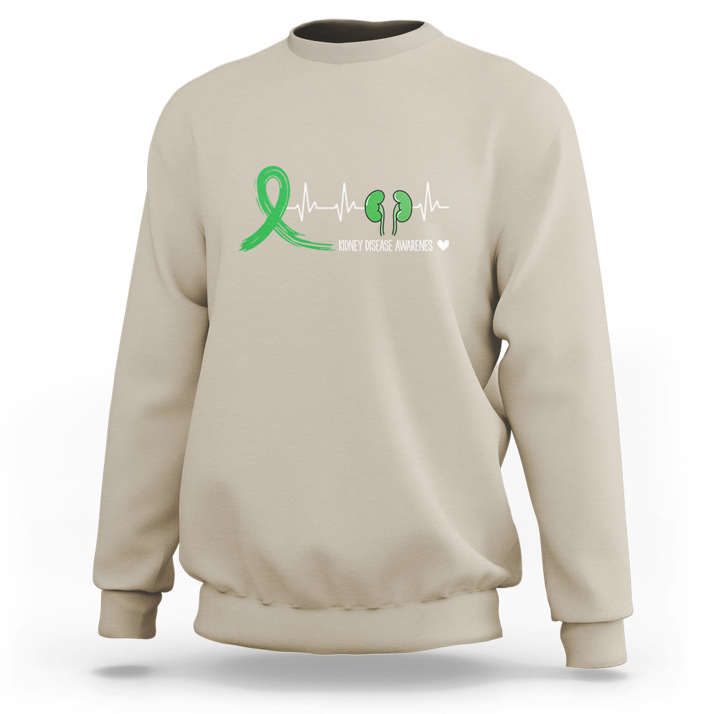 Kidney Disease Awareness Month Sweatshirt Heartbeat Transplant Organ Donor - Wonder Print Shop