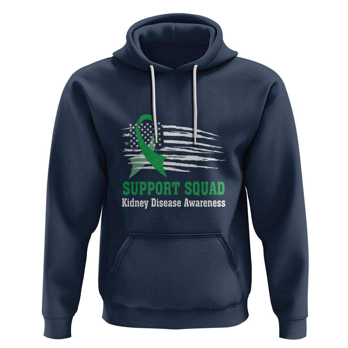 Kidney Disease Awareness Month Hoodie Support Squad USA Flag Strong Warrior - Wonder Print Shop