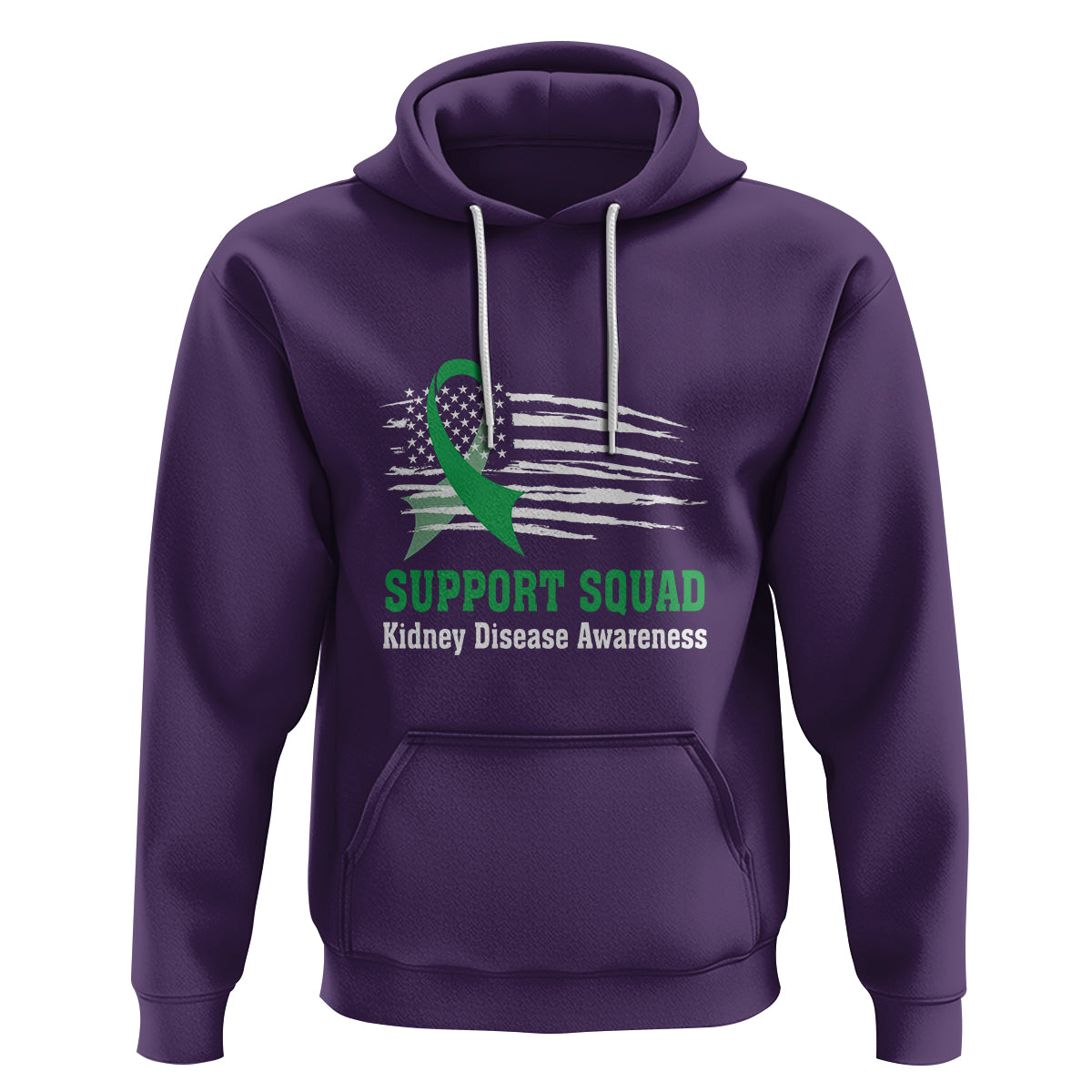 Kidney Disease Awareness Month Hoodie Support Squad USA Flag Strong Warrior - Wonder Print Shop