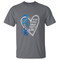 Colorectal Cancer Awareness T Shirt In Our Family Nobody Fights Alone Colon Colonscopy - Wonder Print Shop