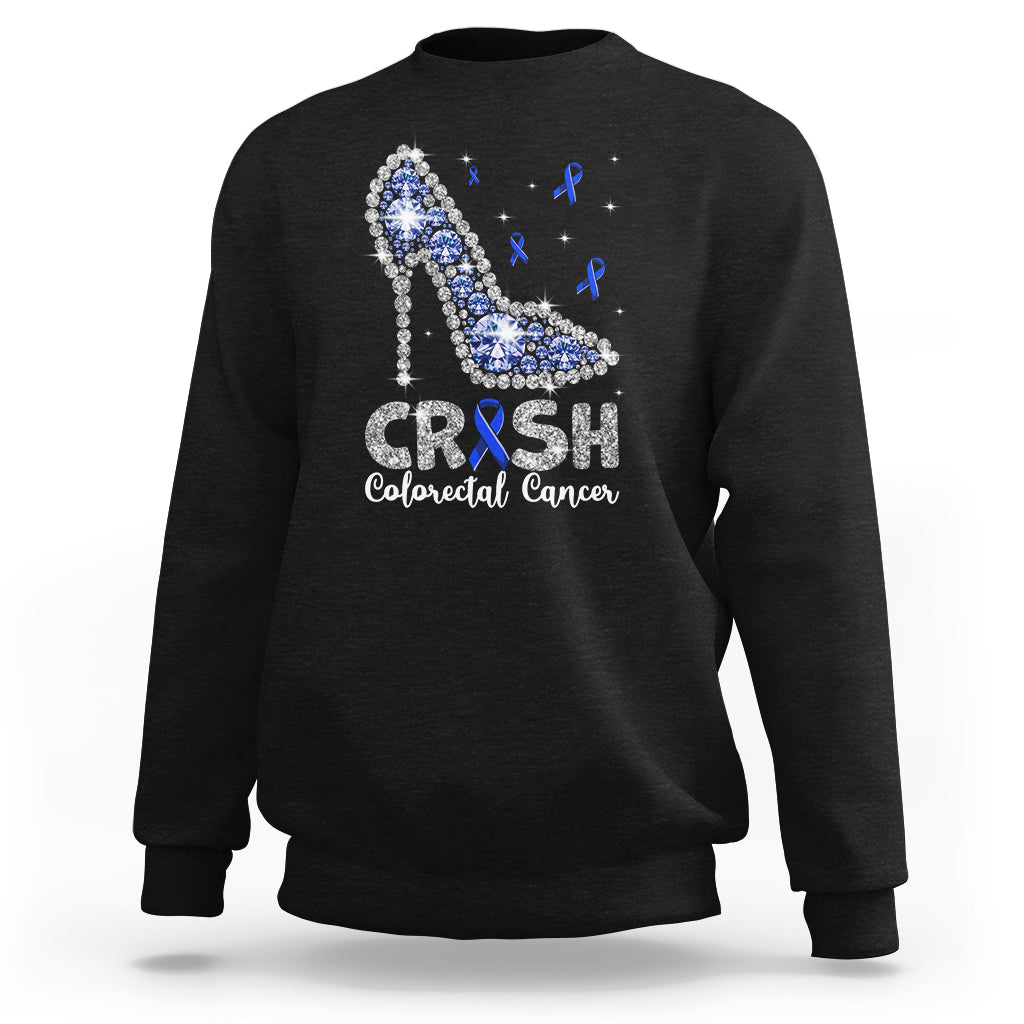 Colorectal Cancer Awareness Sweatshirt Crush Colon Colonscopy Blue Ribbon High Heels - Wonder Print Shop