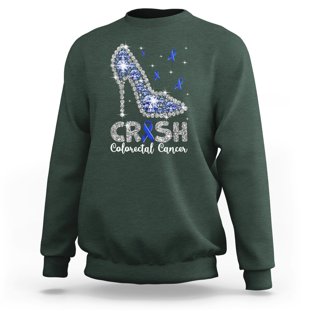 Colorectal Cancer Awareness Sweatshirt Crush Colon Colonscopy Blue Ribbon High Heels - Wonder Print Shop