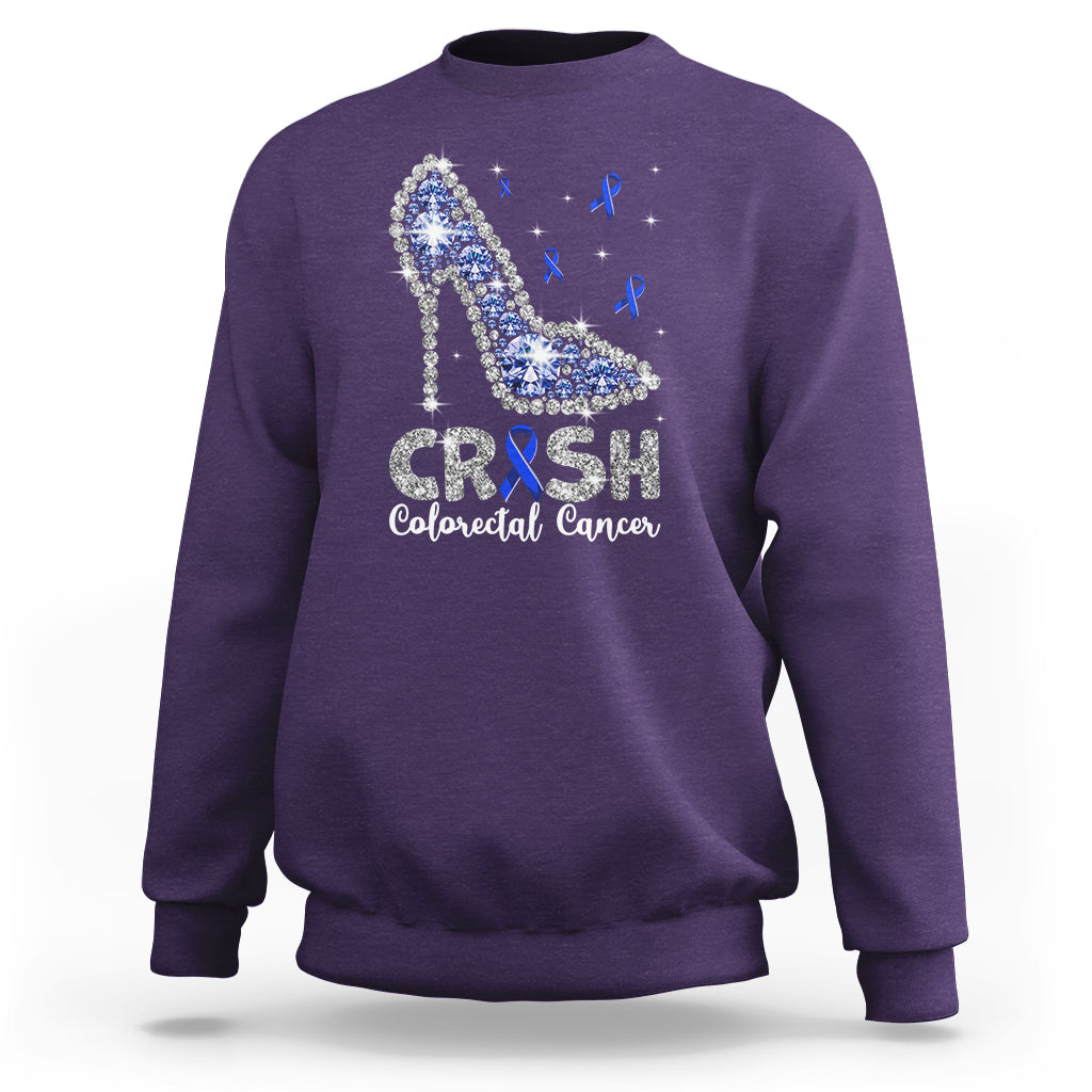 Colorectal Cancer Awareness Sweatshirt Crush Colon Colonscopy Blue Ribbon High Heels - Wonder Print Shop