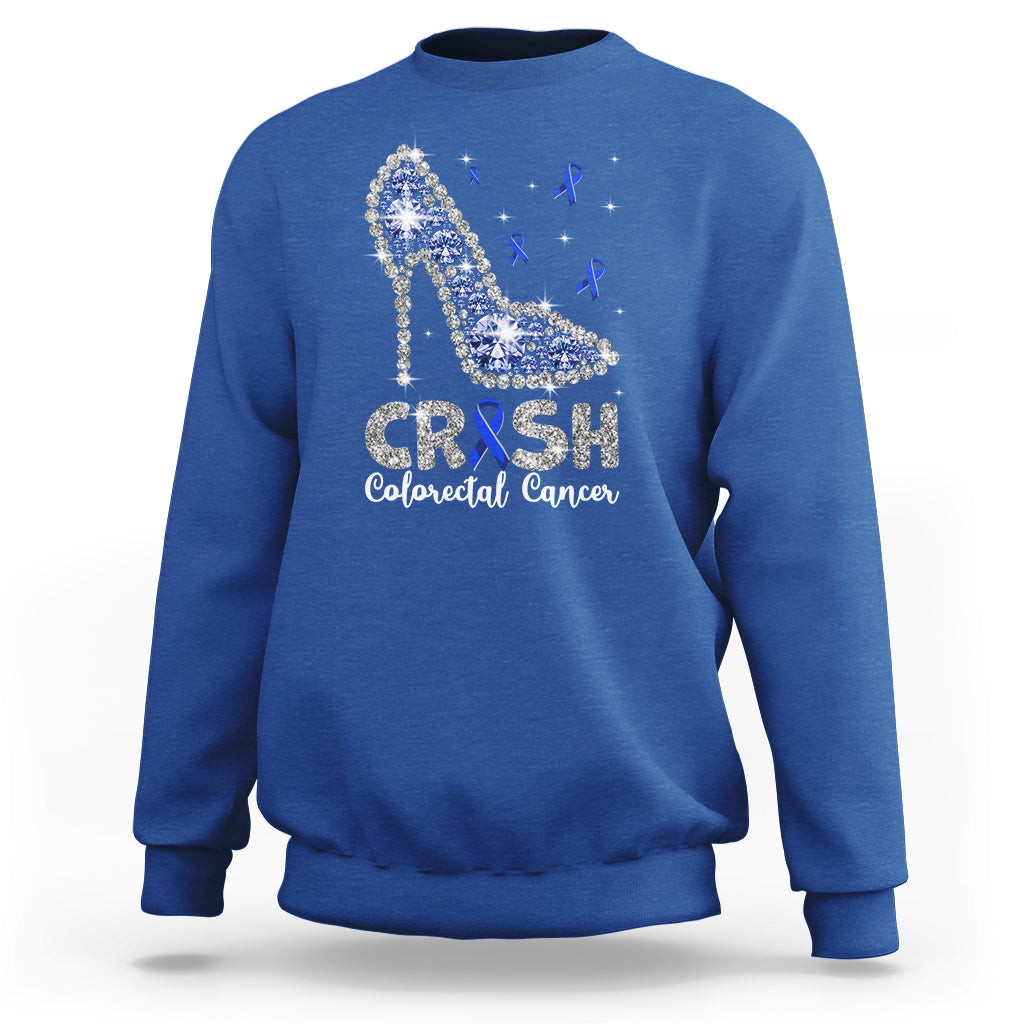 Colorectal Cancer Awareness Sweatshirt Crush Colon Colonscopy Blue Ribbon High Heels - Wonder Print Shop