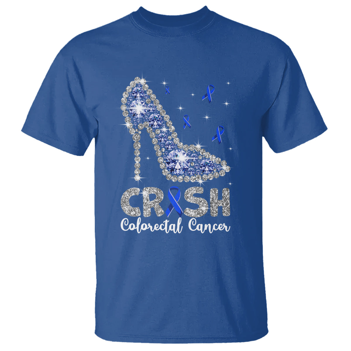 Colorectal Cancer Awareness T Shirt Crush Colon Colonscopy Blue Ribbon High Heels - Wonder Print Shop
