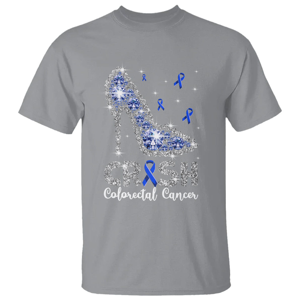 Colorectal Cancer Awareness T Shirt Crush Colon Colonscopy Blue Ribbon High Heels - Wonder Print Shop