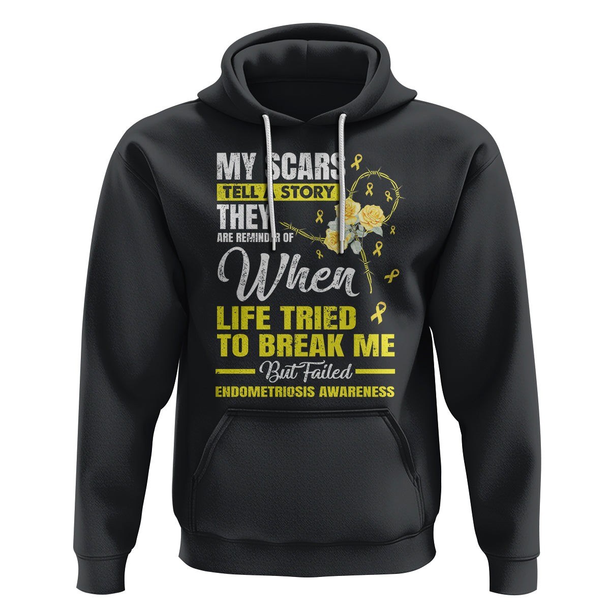 Endometriosis Awareness Hoodie My Scars Tell A Story When Life Tried To Break Me But Failed - Wonder Print Shop