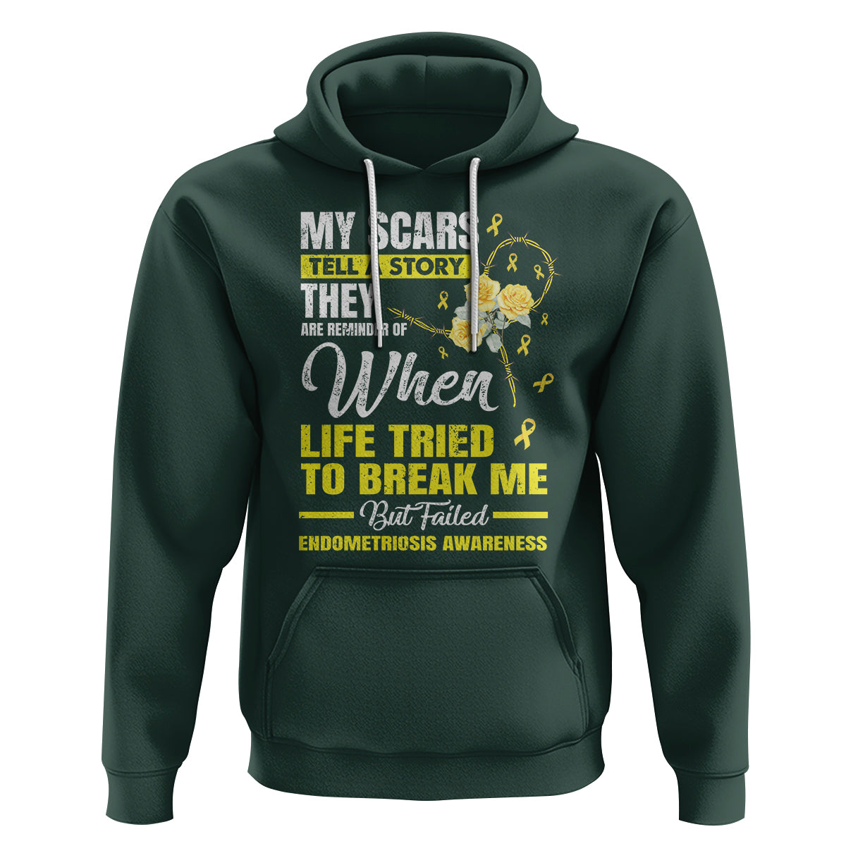 Endometriosis Awareness Hoodie My Scars Tell A Story When Life Tried To Break Me But Failed - Wonder Print Shop