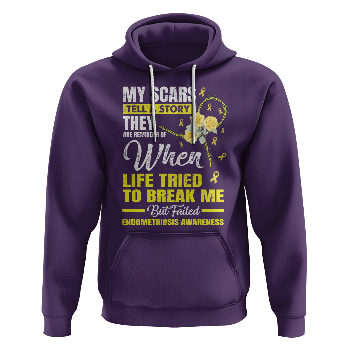 Endometriosis Awareness Hoodie My Scars Tell A Story When Life Tried To Break Me But Failed - Wonder Print Shop