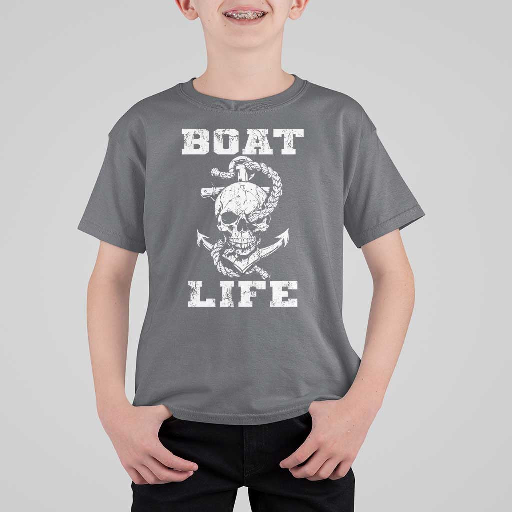Boat Life T Shirt For Kid Funny Skull Anchor