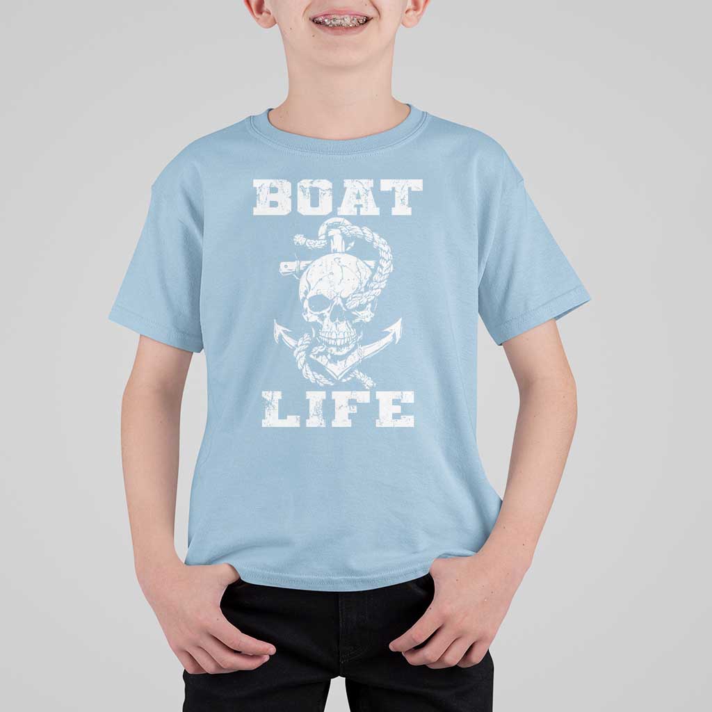 Boat Life T Shirt For Kid Funny Skull Anchor