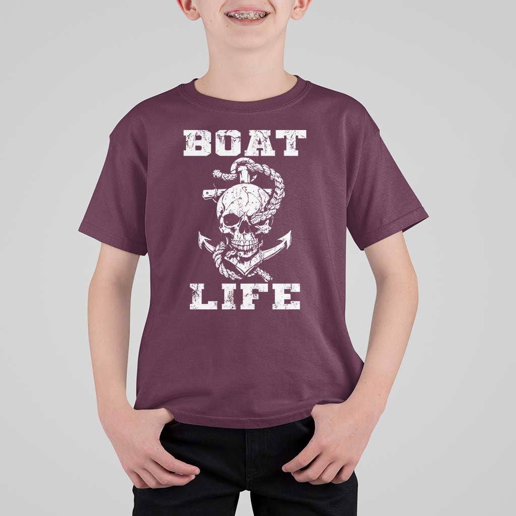 Boat Life T Shirt For Kid Funny Skull Anchor