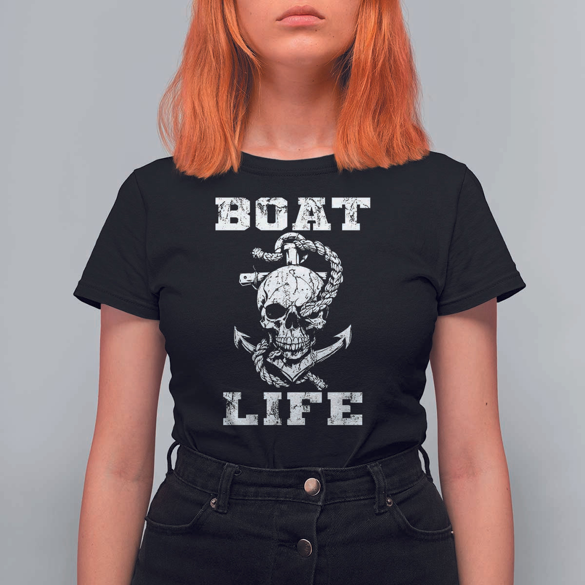 Boat Life T Shirt For Women Funny Skull Anchor